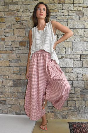 Arbi Gingham Pocket Culotte Pant Indian Red